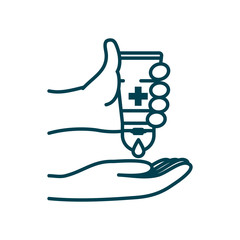 hands with antibacterial hand gel, line style
