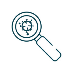 magnifying glass with covid 19 virus icon, line style