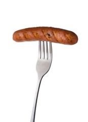 Grilled sausage on a fork
