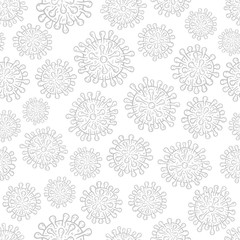 Coronavirus COVID-19 cells seamless pattern vector illustration. Virus bacteria background isolated on white