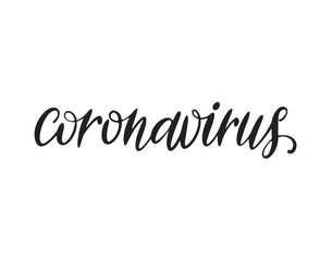 Fototapeta premium Coronavirus COVID-19 lettering. Vector illustration. Virus bacteria background isolated on white