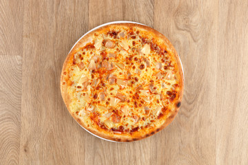Margherita pizza with vegetables on a wooden background - basil - olives - kids meal pizza - for kids