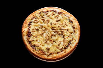 Hawaiian pizza pizza close up - pineapple - on a wooden background  - closeup