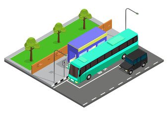 Isometric bus stop illustration
