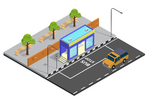 Isometric Bus Stop Illustration