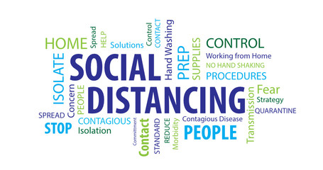 Social Distancing Word Cloud on a White Background
