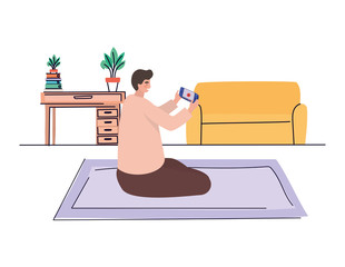 Boy with smartphone at home vector design