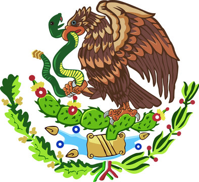 Golden eagle with a snake in its mouth - Coat of arms of the flag of Mexico