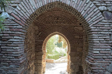 Ancient stones passageways in muslim fortification, La Alcazaba, Malaga, Spain