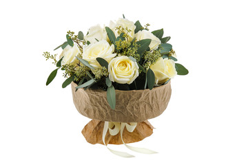 Fresh, lush bouquet of colorful flowers for present isolated on white background. Wedding bouquet...