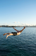 Fototapeta na wymiar Flying man over Sydney, Sydney Australia