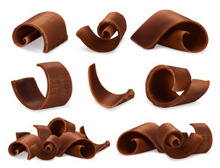 Chocolate shavings 3d realistic set, vector objects food illustration