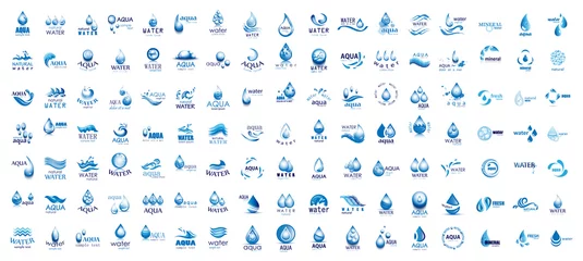 Foto op Canvas Water Splash Vector And Drop Logo Set - Isolated On White. Vector Collection Of Flat Water Splash and Drop Logo. Icons For Droplet, Water Wave, Rain, Raindrop, Company Logo And Bubble Design © milosdizajn