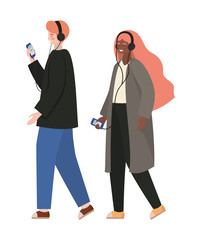 Girls with smartphones vector design