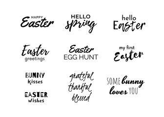 Fototapeta premium Easter quotes set isolated on white. Collection of Easter greeting texts. Cute typography. Vector