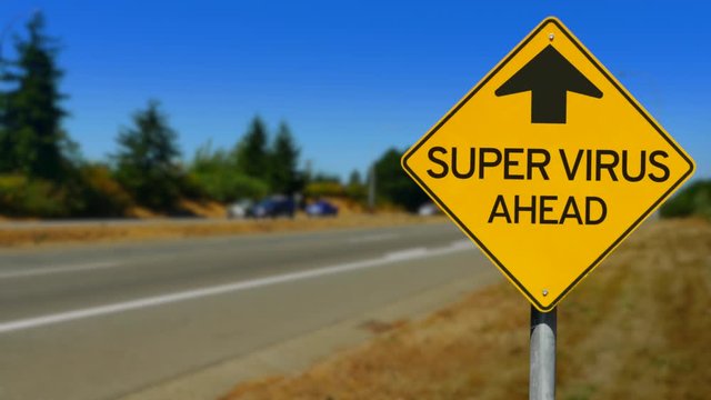 Supervirus Ahead Yellow Road Sign, Seamless Looping Video