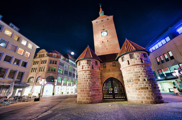 NURNBERG, GERMANY - SEP 14, 2019: Weisser Turm at night in the city center