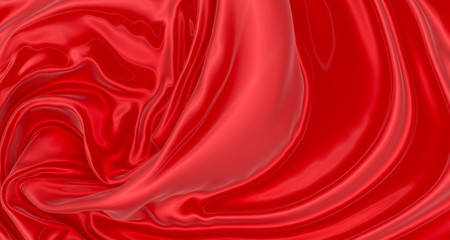 Beautiful flowing fabric of red wavy silk or satin. 3d rendering image.