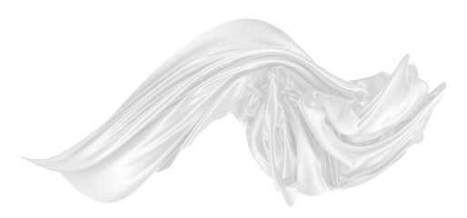 Beautiful flowing fabric of white wavy silk or satin. 3d rendering image.