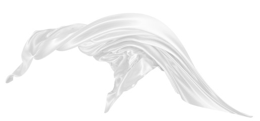 Beautiful flowing fabric of white wavy silk or satin. 3d rendering image.