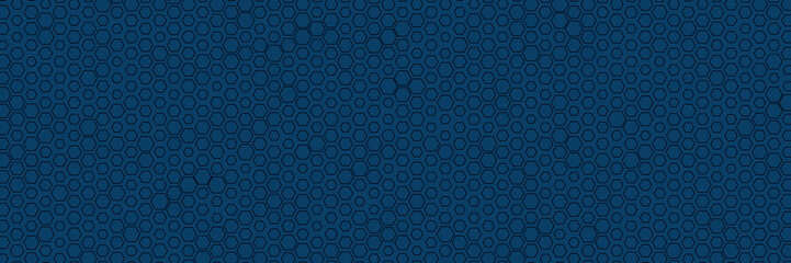 Fototapeta na wymiar Hexagonal dark blue navy abstract background for wide banner. Flat 3d illustration, 3d rendering backdrop