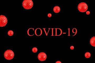 Inscription COVID-19, isolated on black background, World Health Organization WHO introduced official name for new Coronavirus disease