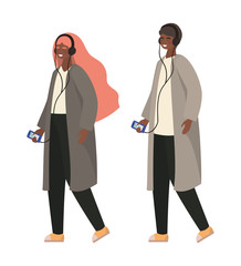 Girls with smartphones vector design