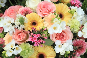 Yellow and pink wedding flowers