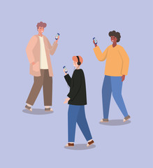 Boys with smartphones vector design