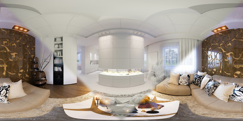 Render seamless panorama of living room interior design