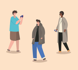 Boys with smartphones vector design