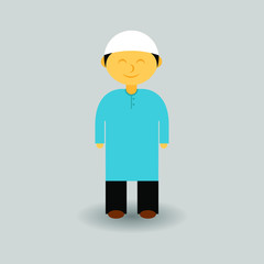 Flat icon of muslim men activities. praying, ramadan kareem, eid mubarak. - Vector