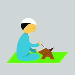 Flat icon of muslim men activities. praying, ramadan kareem, eid mubarak. - Vector