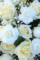 White roses, carnations and Gypsophila