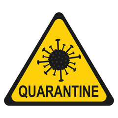 Isolated quarantine warning sign. Triangle shape. Virus icon on a yellow and black background. Coronavirus contamination concept