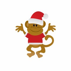 Illustration of Monkeys Wear Santa Claus Clothes Cartoon, Cute Funny Character, Flat Design