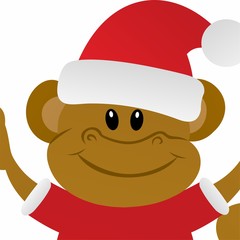 Illustration of Monkeys Wear Santa Claus Clothes Cartoon, Cute Funny Character, Flat Design