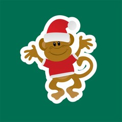  Sticker of Monkeys Wear Santa Claus Clothes Cartoon, Cute Funny Character, Flat Design