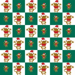 Monkeys Wear Santa Claus Clothes Cute Illustration, Cartoon Funny Character, Pattern Wallpaper