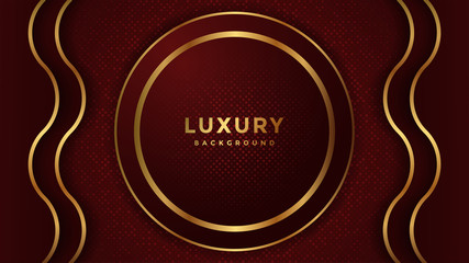 Abstract luxury background with gold colored lines. the dark red background is isolated with red dots and golden light.