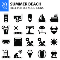 summer beach solid icons bundle pixel perfect