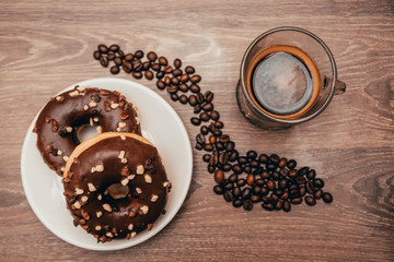 espresso and chocolate donuts