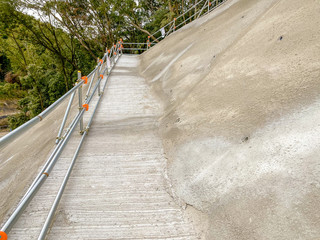 Construction site for mountain slope protection in Japan.