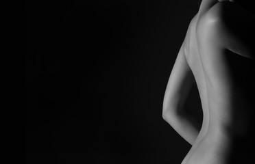 Sexy body nude woman, Fashion art studio portrait of Black and White Beautiful woman body, low key...