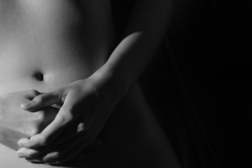 Sexy body nude woman, Fashion art studio portrait of Black and White Beautiful woman body, low key sleeping girl in low light fine art nude, High detailed