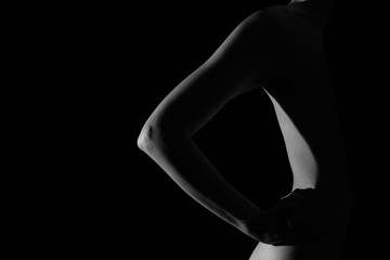 Sexy body nude woman, Fashion art studio portrait of Black and White Beautiful woman body, low key sleeping girl in low light fine art nude, High detailed