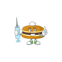 A pleasant nurse of dorayaki mascot design style using syringe