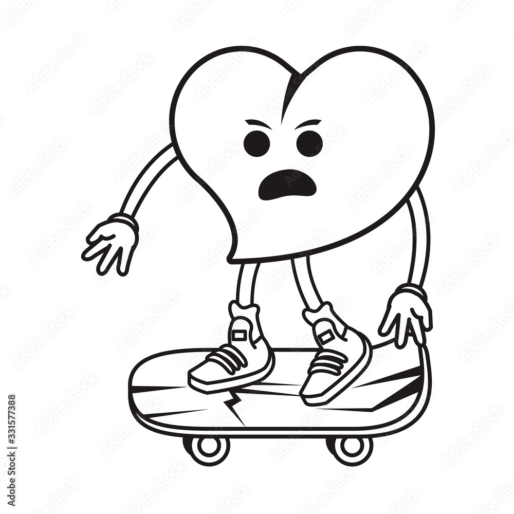 Wall mural heart love in skateboard comic character