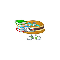 A hard-working student in dorayaki cartoon design with book