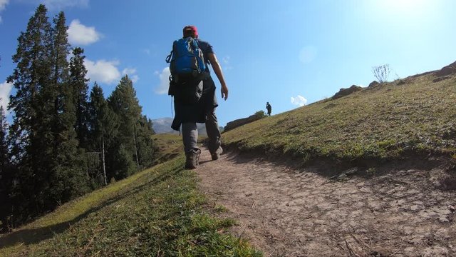 Slow motion trekker going in pakistan mountains siri paya - naran shogran valley
